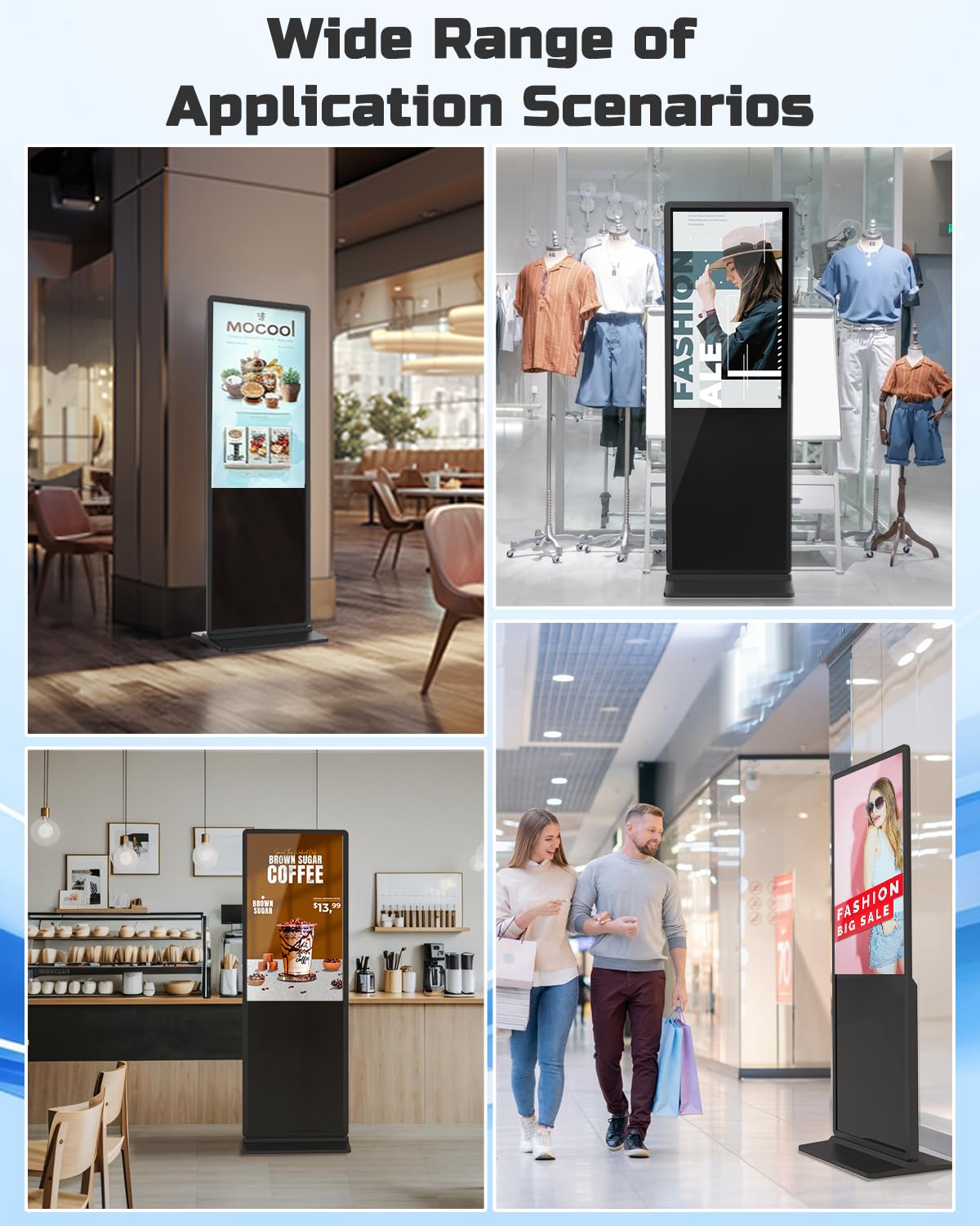 SIOXCFZ 32-inch Digital Signage Display, 2K LCD Touchscreen Indoor Floor Standing Digital Kiosk, Auto Media Player Advertising Display Poster with Android OS Remote Control, HDMI/WiFi/USB