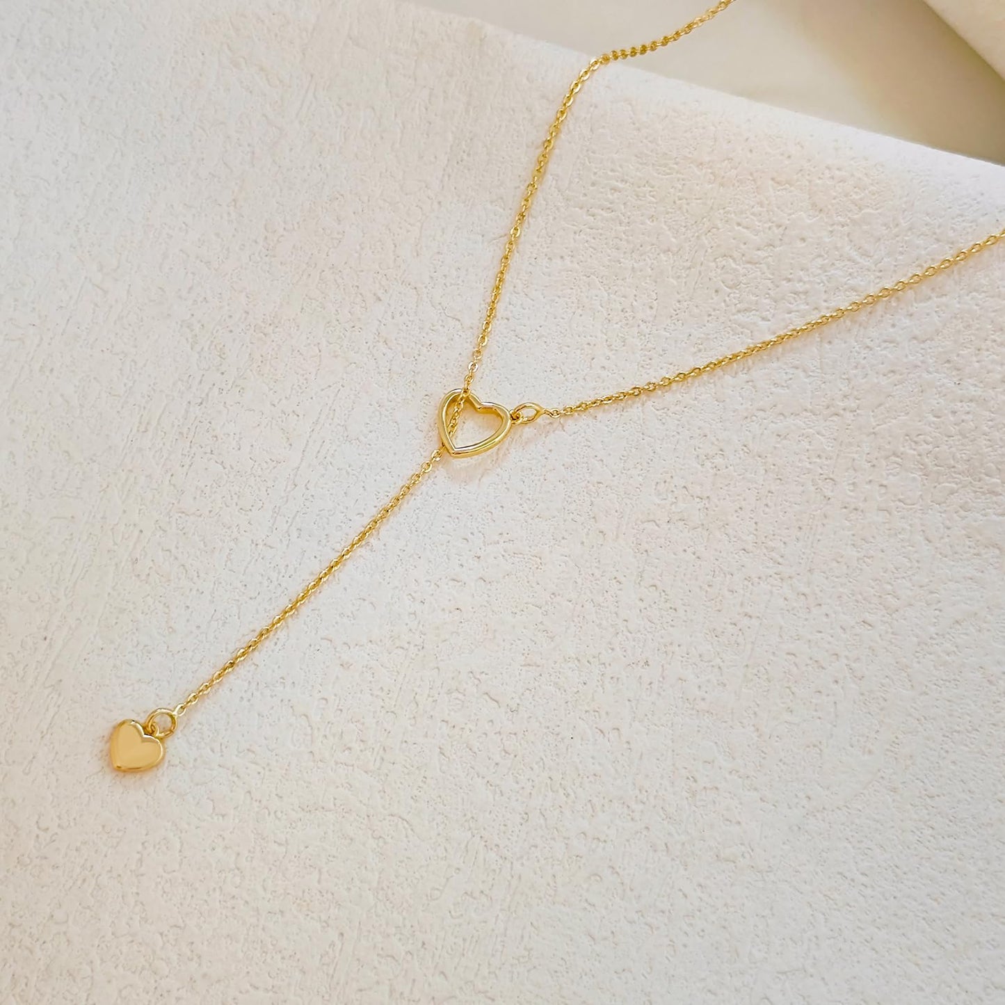 HERIER Heart Necklace for Women Dainty Gold Lariat Necklace 14k Gold Plated Simple Long Necklaces for Women Trendy Gold Necklaces Jewelry Gifts