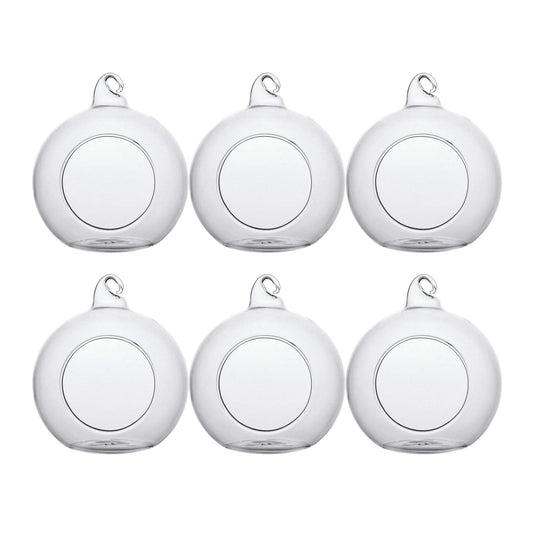 Ecosides Tealight Hanging Holders Hanging Glass Orbs Candle Holders Without 2 Side Hole Candlestick Terrarium Globe(6Pcs)