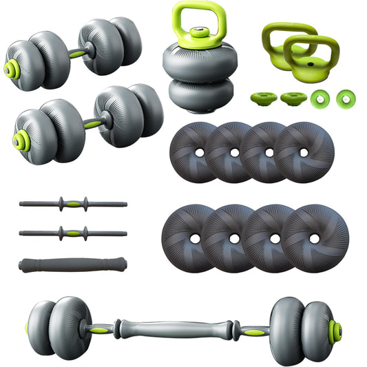 ZC FLYYD 5 in 1 Adjustable Dumbbell Set, Dumbbell/Barbell/Kettlebell/Medicine Ball, Weight Plates All-in-One Strength Training Kit for Home, Soft Rubber Coated Adjustable Workout Equipment - 44lbs