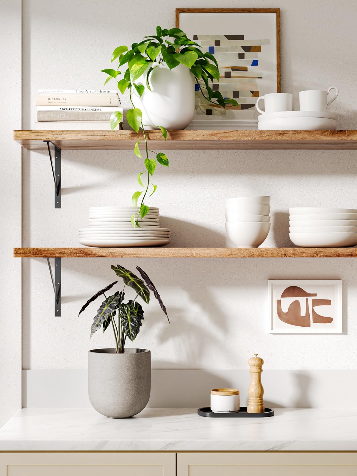 LE TAUCI 6 Inch Plant Pot, Ceramic Pot with Drainage Hole & Rubber Plug, Indoor Planter for Herbs & Small Houseplants, Cylinder Planter for Home Office, Neutral Gray