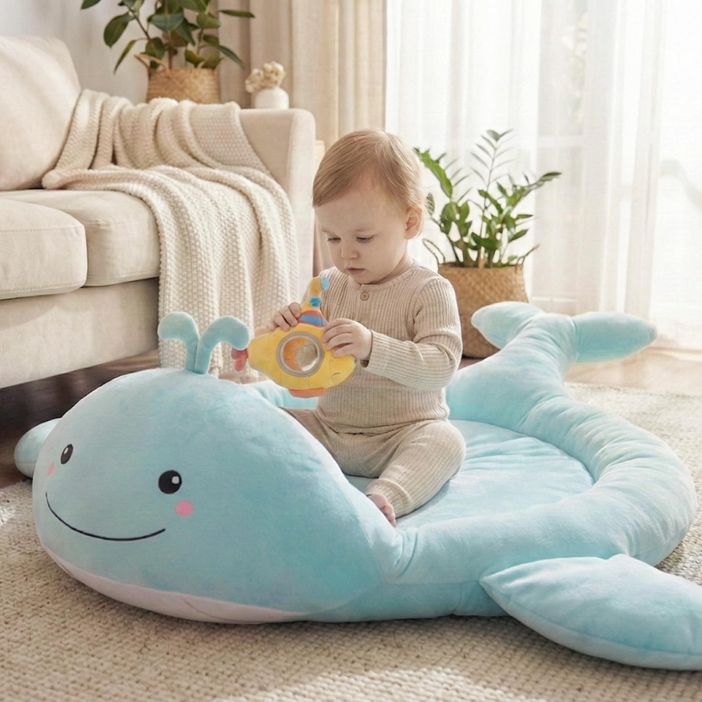 BubblinHome Baby Play Mat, Whale Tummy Time Mat with Toys, Baby Activity Gym for Infants 0–12 Months Sensory Floor Mat for Boys & Girls