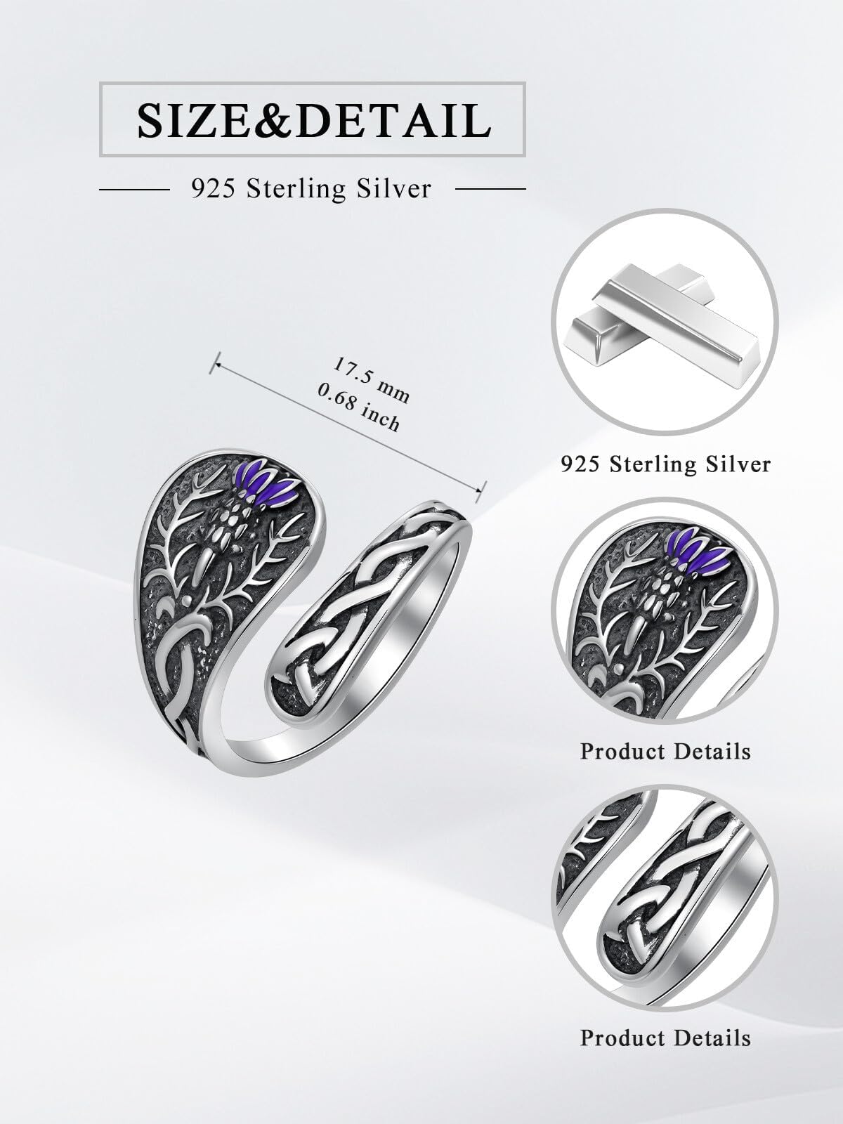 Midari Scottish Thistle Spoon Rings for Women 925 Sterling Silver Adjustable Celtic Knot Rings Open Spoon Thumb Rings Scottish Thistle Irish Jewelry for Women Men Birthday Gifts