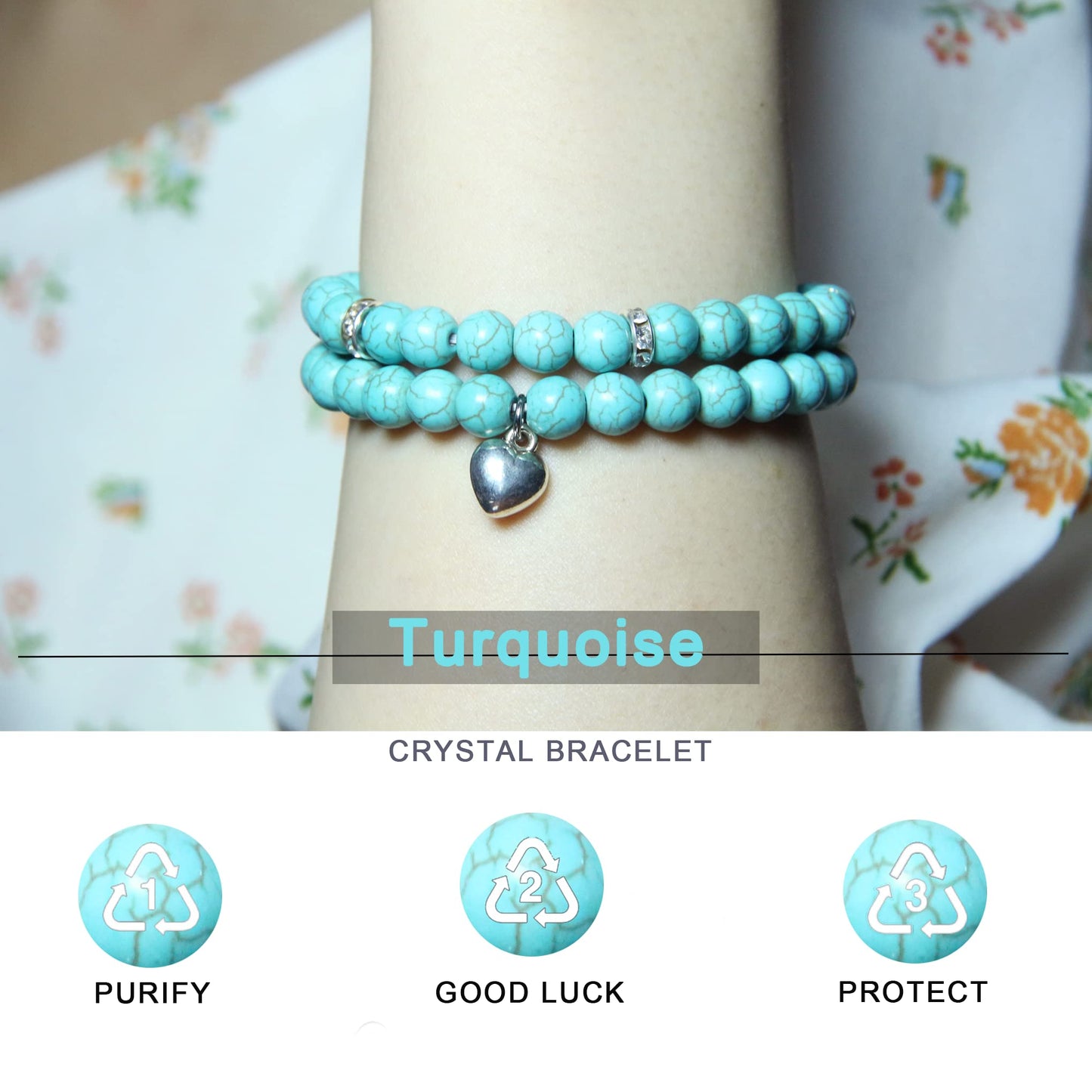 GDLKPYHS Healing Bracelets for Women - Turquoise Bracelet - Healing Prayers Crystal Bracelet, 8mm Natural Stone Stress Relief Yoga Beads Get Well Soon Gifts