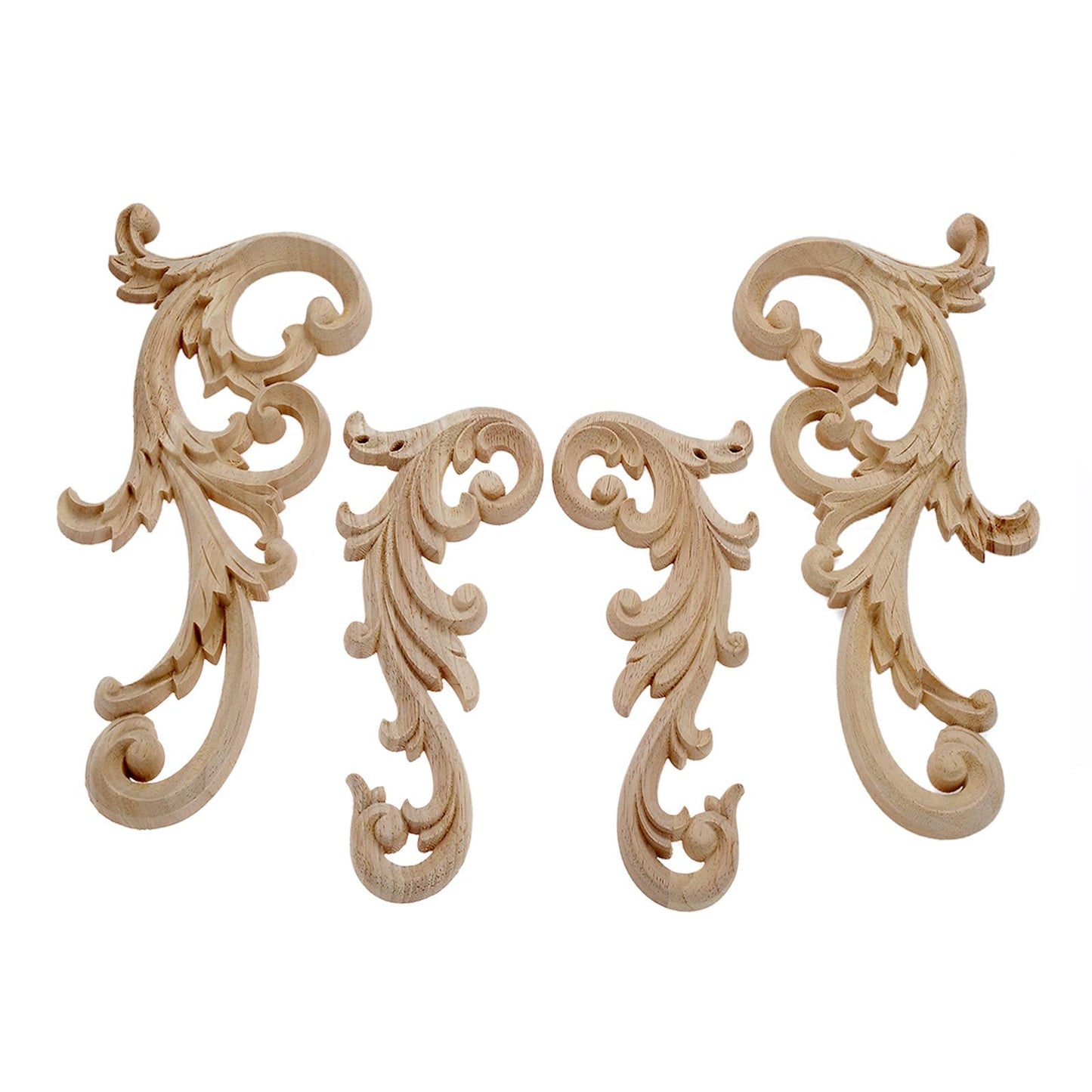MUXSAM 2-Pair Clear Carved Wood Appliques Onlay, 20x9cm/7.87x3.54inch, Door Decorative Excellent Funiture Decal Sticker for Cabinet Drawer Window Dresser