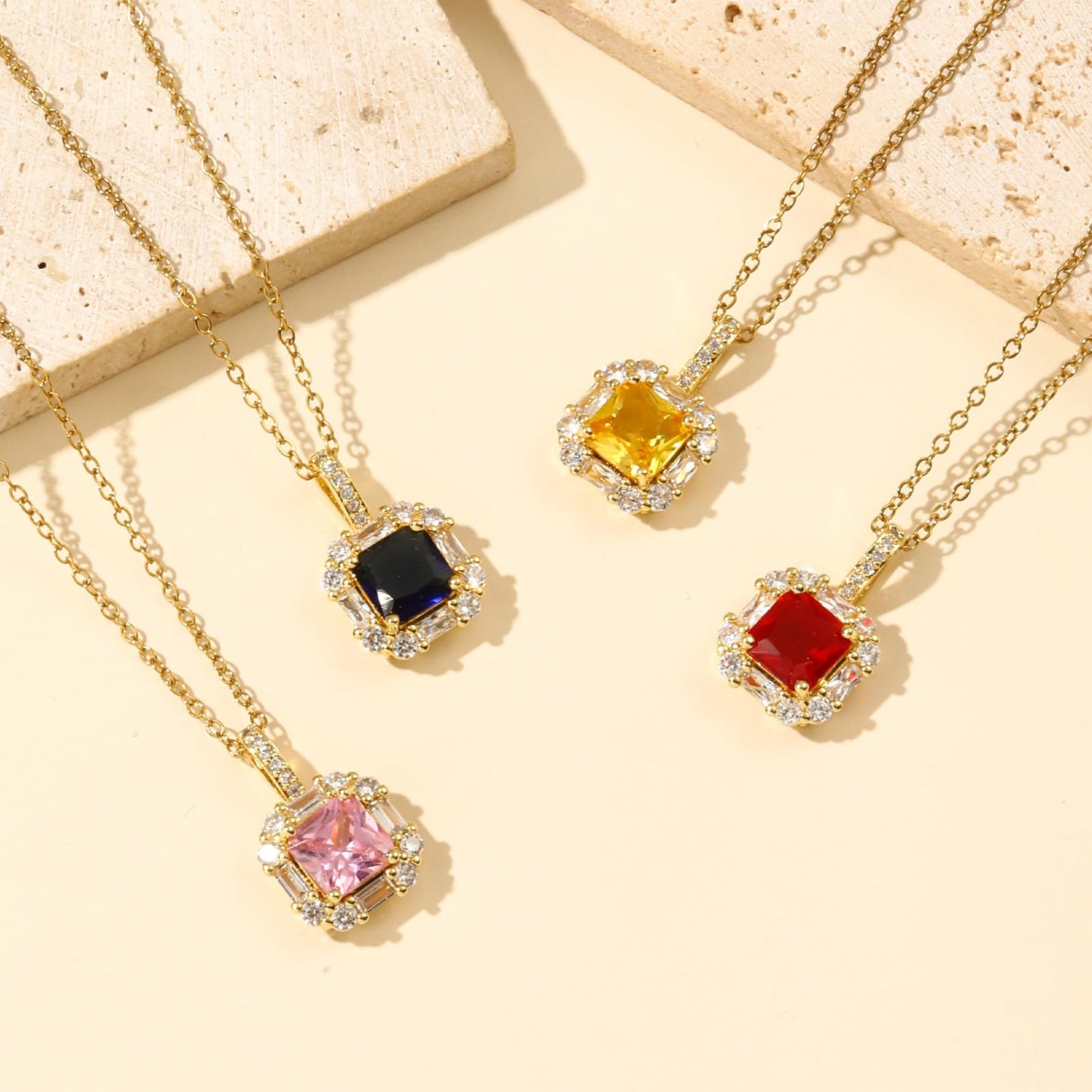 crataly Yellow Square Citrine Necklace for Women-Gold Plated November Birthstone Necklace For Valentine's Day Mother's Day Christmas Birthday Gifts