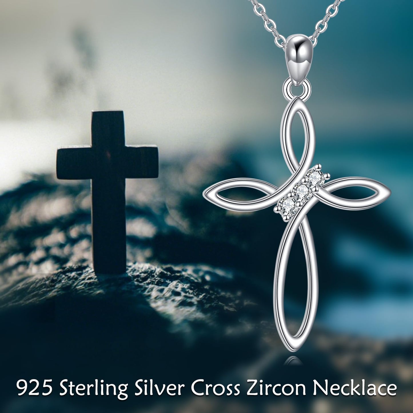 VONALA Valentine's Day Gifts 925 Sterling Silver Celtic Knot Cross Necklace for Women Birthstone Cross Pendant Necklace Birthday Jewelry Gifts for Women