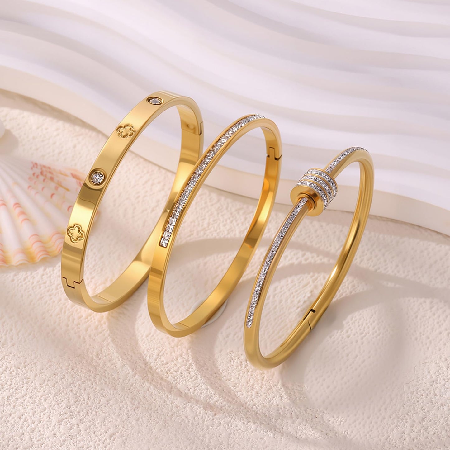 Camhanno Gold Bracelets for Women - Crystal Stackable Bangles with Friendship & Love Theme - Stainless Steel Jewelry, Ideal Birthday Gift (Style 6)