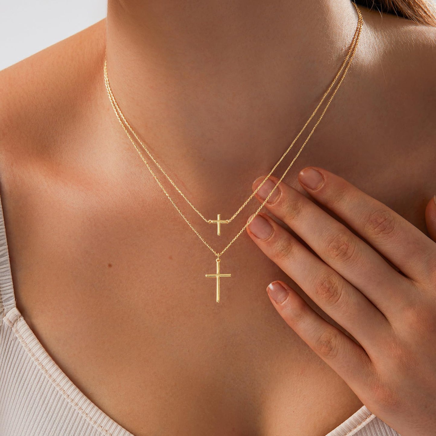 HAXIYA Gold Cross Necklaces for Women Dainty Gold Plated Tiny + Mini Cross Pendant Necklace for Women Non Tarnish Simple Gold Cross Choker Trendy Cute Pendant Chain Faith for Womens Jewelry Gift
