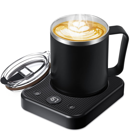 Waipfaru Coffee Warmer & Mug Set for Desk, Heated Cup With Auto Shut Off, Electric Self Heating & 3 Temperature Control Smart Mug for Office, Home and Travel, Black