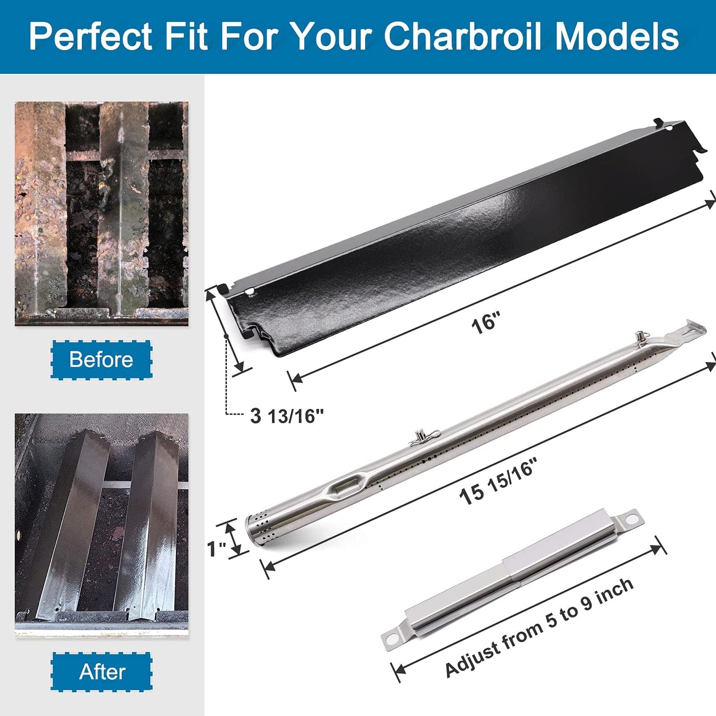 Criditpid Stainless Steel Grate & Emitter Plate, Burners & Ignitors, Heat Tents & Carryover Tubes Kit Replacement for Charbroil 463247412 463257110 463247009 463247109 463225312 463270909 Gas Grill.