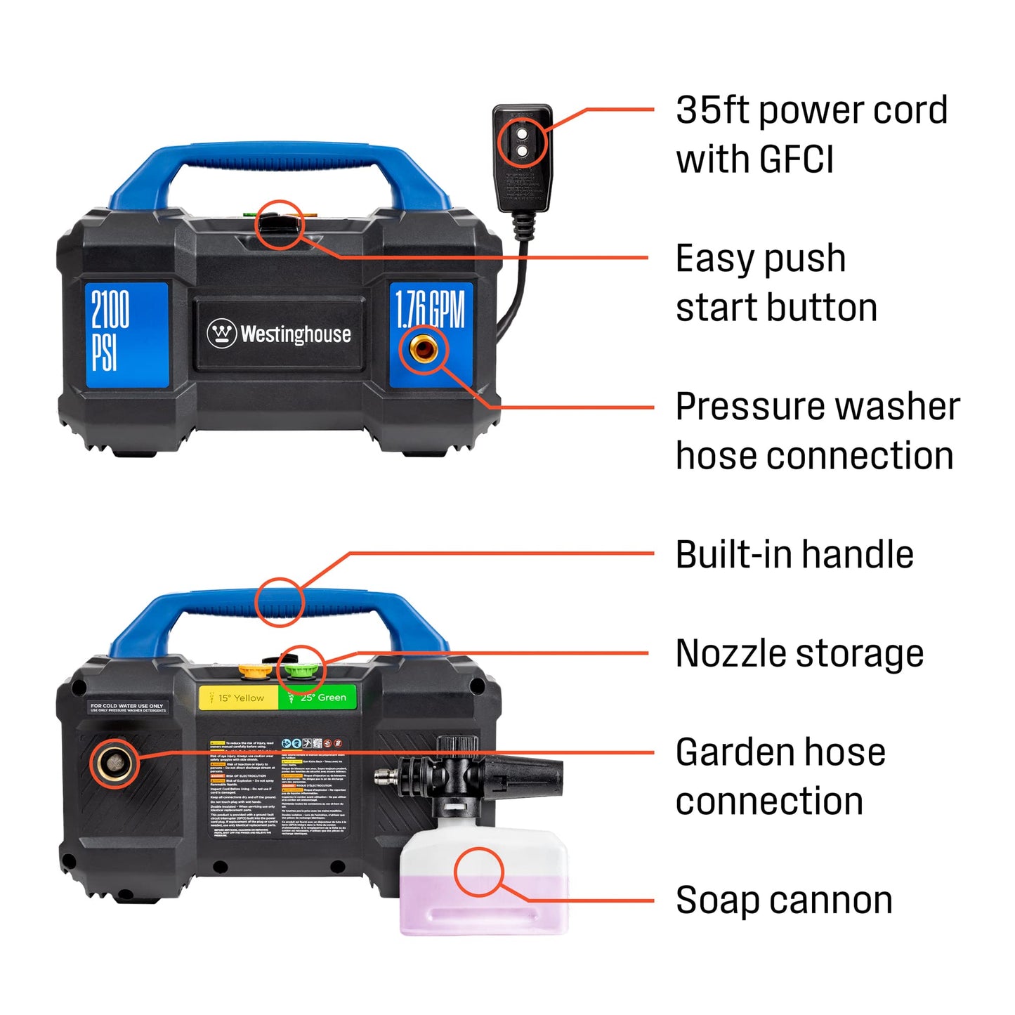 Westinghouse ePX3100v Electric Pressure Washer, 2100 Max PSI 1.76 Max GPM, Built-in Carry Handle & Universal 15” Pressure Washer Surface Cleaner Attachment