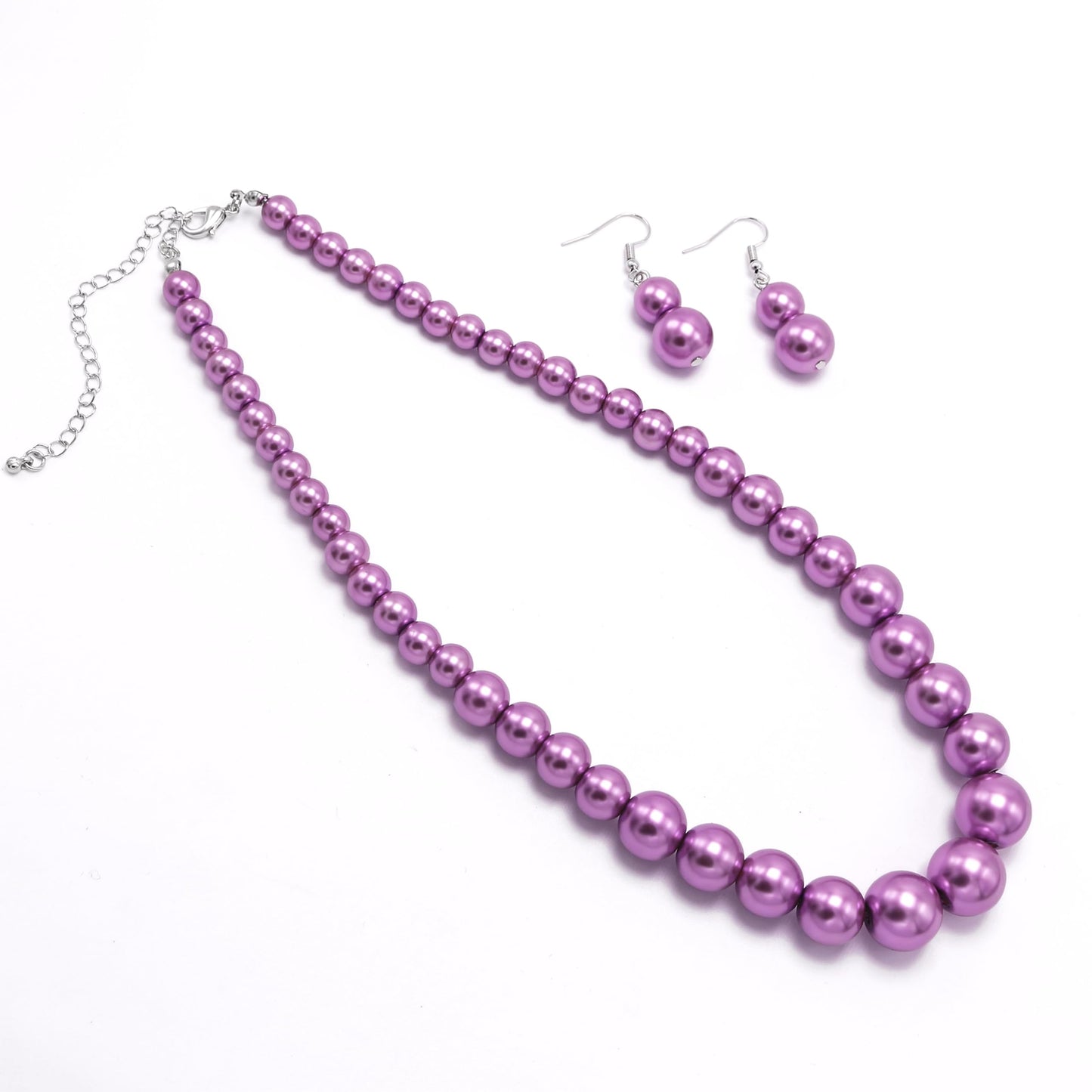 Cryshimmer Purple Pearl Choker Necklace for Women Faux Pearl Beads Necklace Earring Set Costume Jewelry(Purple)