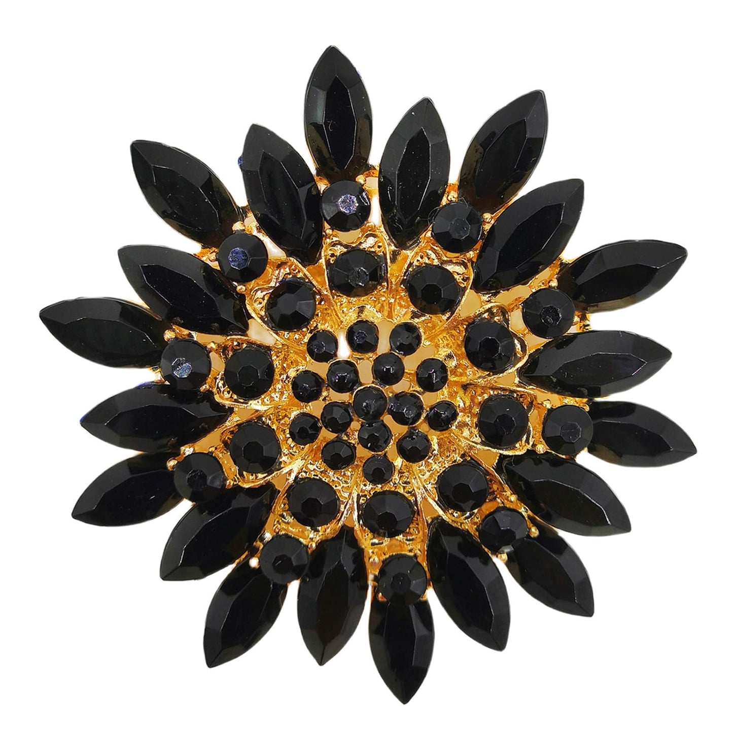 Rhinestone Large Flower Brooches Pins for Women Fashion Sparkly Crystal Sunflower Statement Brooch Wedding Party Suit Dress Formal Jewelry Accessories (black)