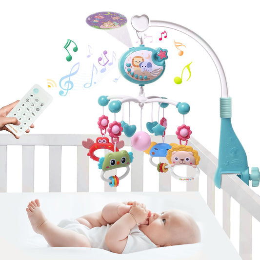 YUNGCHI Baby Mobile for Crib with Crib Toys Music and Lights for Pack and Paly Crib Musical Carousel Mobile Baby Mobile for Girls and Boys Portable Mobile for Baby Bassinet Toys Hanging - Blue
