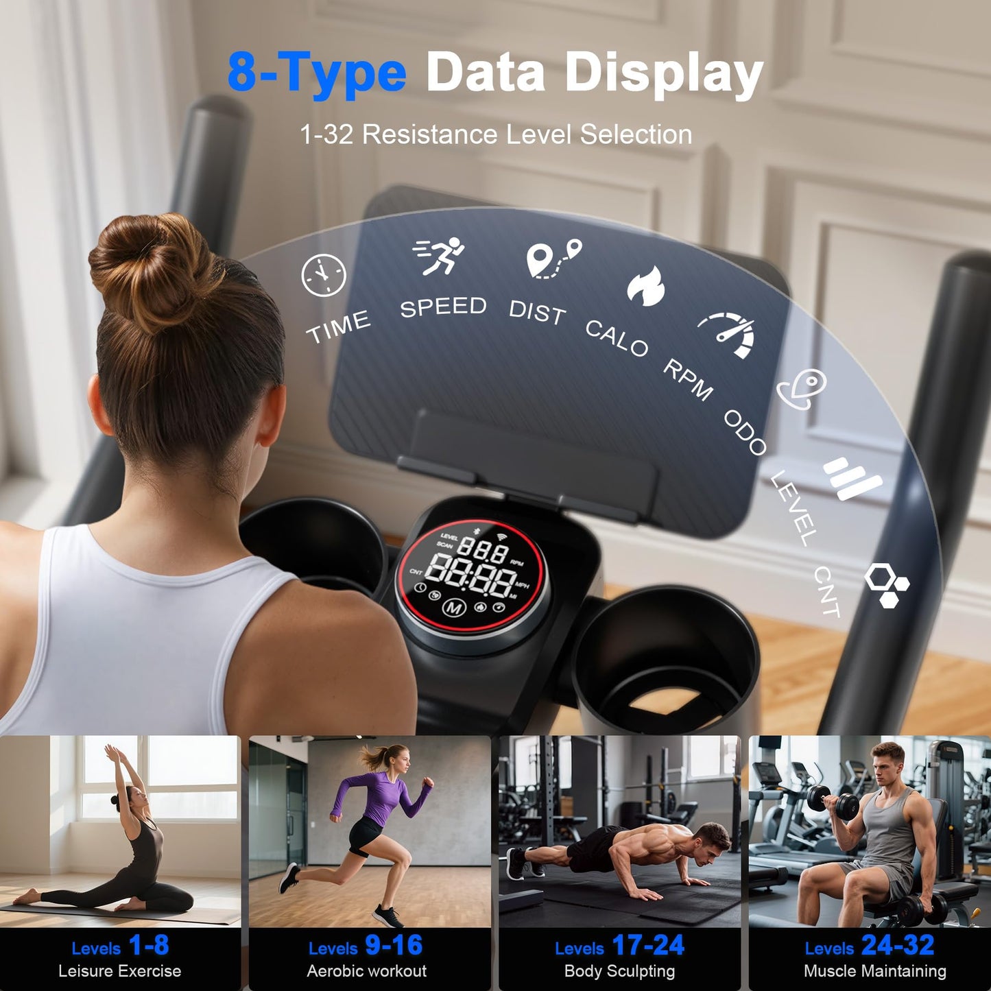 Lacuffy Exercise Bike, Indoor Cycling Bike with 32 Levels of Adjustable Magnetic Stationary Bike, Cycle Bike with 300lbs Weight Capacity, Workout Bike with PitPat App & Comfortable Seat Cushion