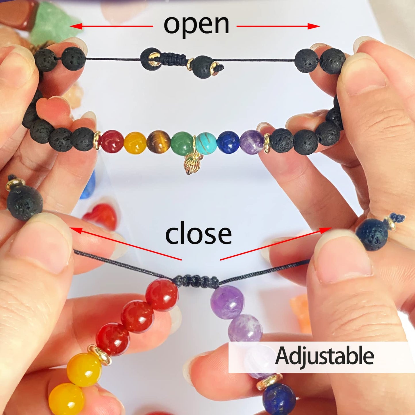 Nifsun 7 Chakra Bracelet Real Crystal Stone Beads Essential Oil Set Yoga Meditation Protection Lava Rock Jewelry Gifts for Women Men (7 Chakra red)