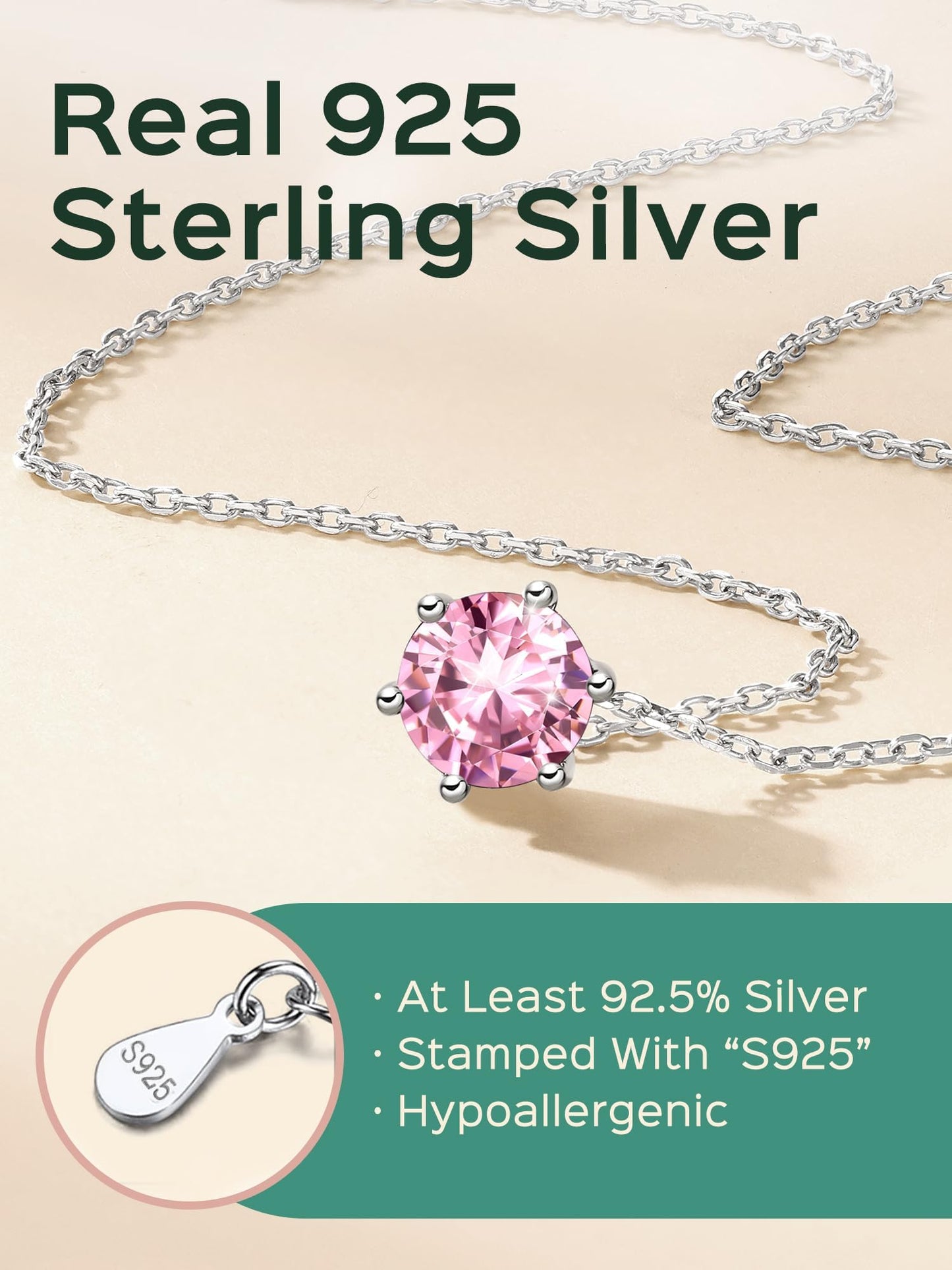 ChicSilver October Birthstone Jewelry 925 Sterling Silver Small Crystal Pink Tourmaline Necklace Round CZ Dainty Choker Necklace for Women