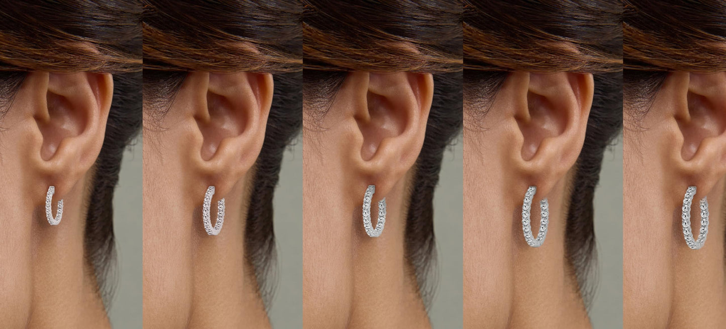 Belacqua 4.00 Carat Round Lab Grown Inside Out Diamond Hoop Earrings in Sterling Silver, Color G+, Clarity SI, Prong Set, Fine Jewelry for Women, Gift Box Included