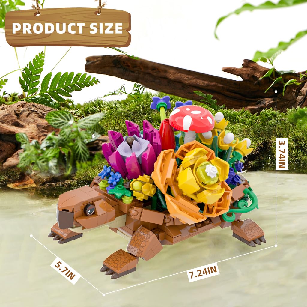 Sea Turtle Succulent Planter Building Set, Turtle Flowers Pot Building Kit, Animals Botanical Collection Blocks Toys, for 6+ Boys, Girls, Women, Home Plants Decor Gift Idea for Christmas (477Pcs)