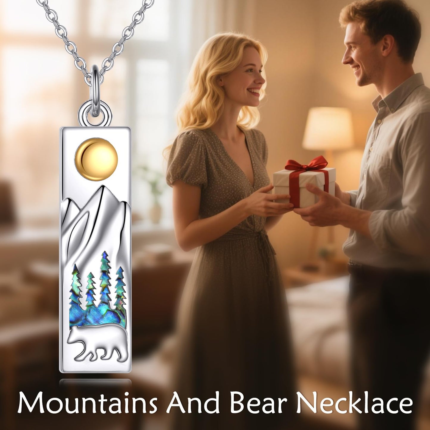YFN Mountain Necklace for Women Sterling Silver Nature Jewelry Gift for Skiers, Hikers, Campers, Climbers and Nature Lovers (Silver-Sun Bear Mountain Necklaces)