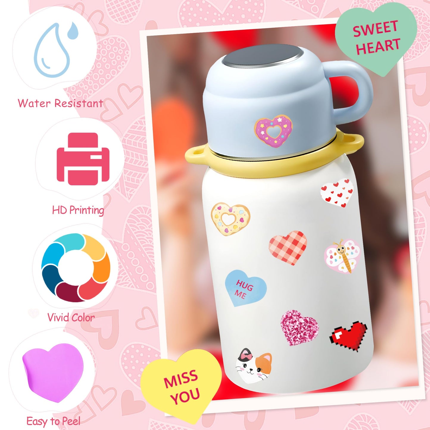 Gleebixi 1200pcs Valentines Heart Stickers for Kids, Valentine's Day Heart Stickers Book for Girls Boys Teens, 100th Day of School Project