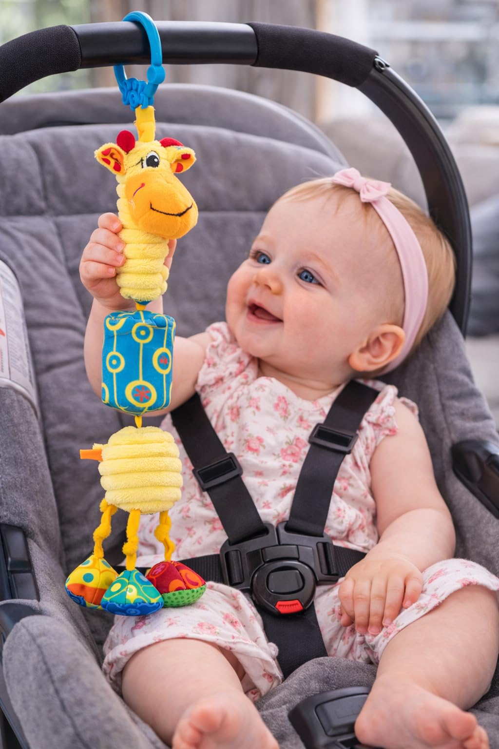 Balibazoo Gabi The Giraffe Hanging Baby Toy for 0-24M - 360° Rotating Neck | Deep Chime, Crinkle, Rattle, BPA-Free Material | Clip for Stroller, Car Seat | Soft Plush Sensory Newborn Gift