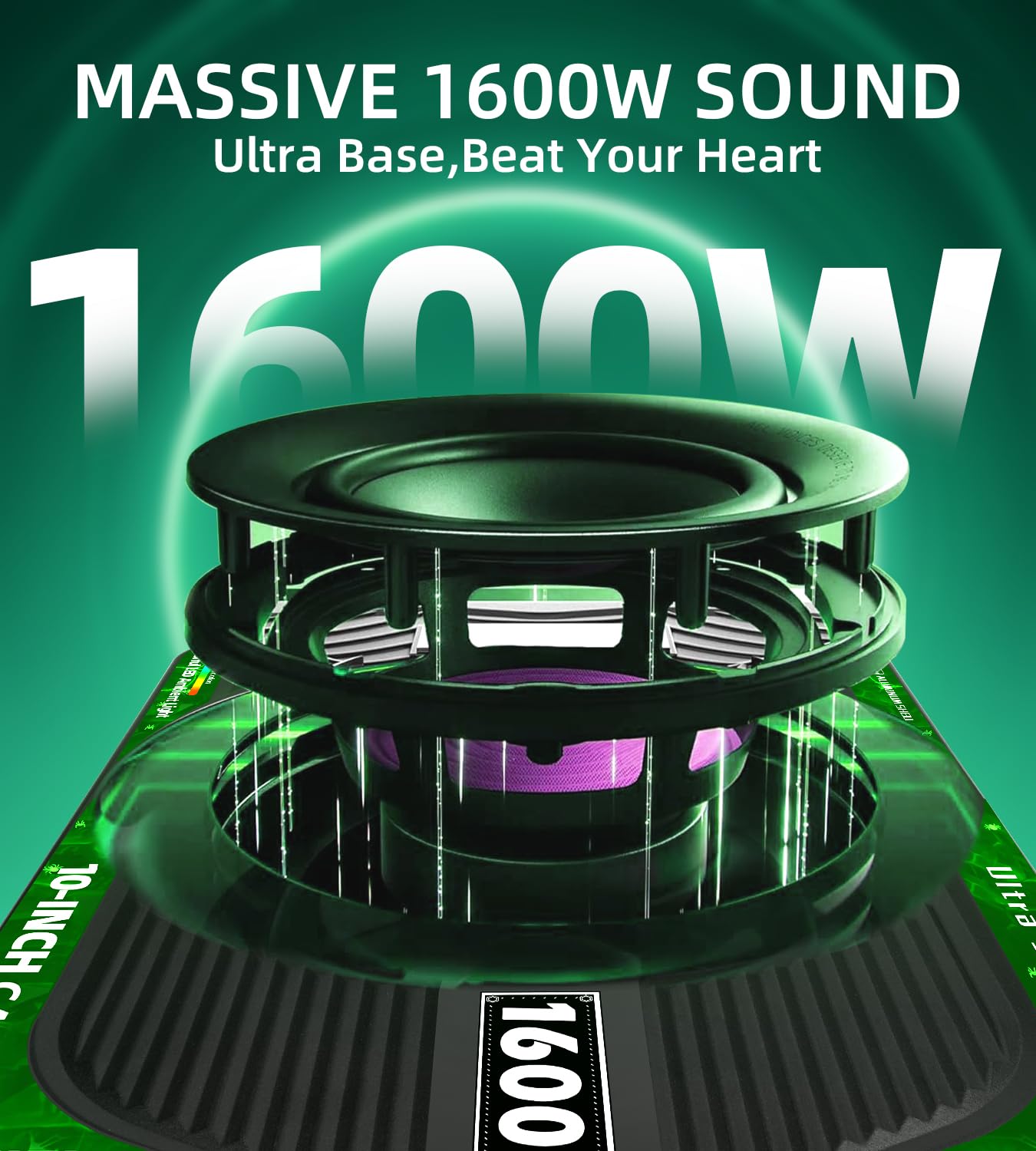 SUBPULSIX 1600W Slim Underseat Car Subwoofer and Amp Package, Powered Subwoofer Car Audio with Built-in Class D Amplifier, RGB Beat-Sync Lights, Subsonic Deep Bass, Subwoofer for Truck SUV Sedan