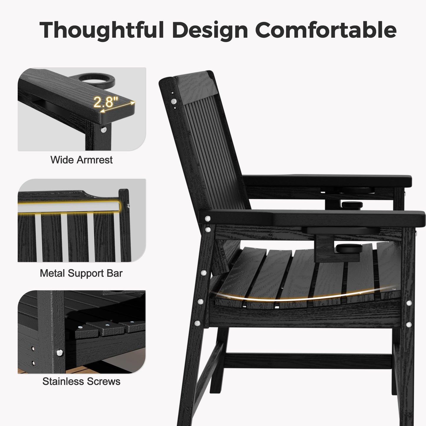 WACASA 48" Outdoor Bench, HDPE Weatherproof Porch Bench, 2-Person Garden Benches with 660 Lbs, Waterproof Patio Benches for Outside Balcony Deck Backyard, Black