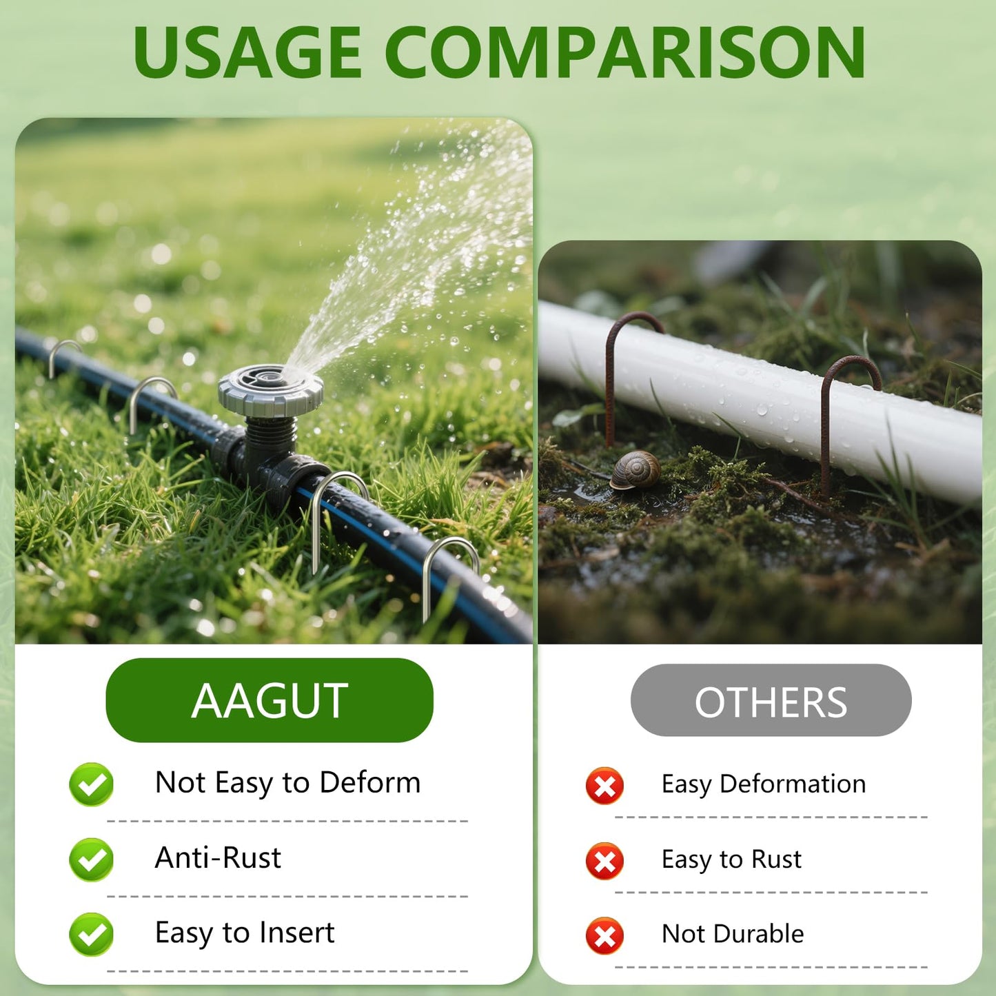 AAGUT 16 Pack Garden Landscape Staples 6 Inch Soaker Hose Stakes 11 Gauge Drip Line Irrigation Stakes Water Hose Hooks Galvanized Lawn U Pins Sod Nails for Chicken Wire, Drip Tubing, Dog Fence