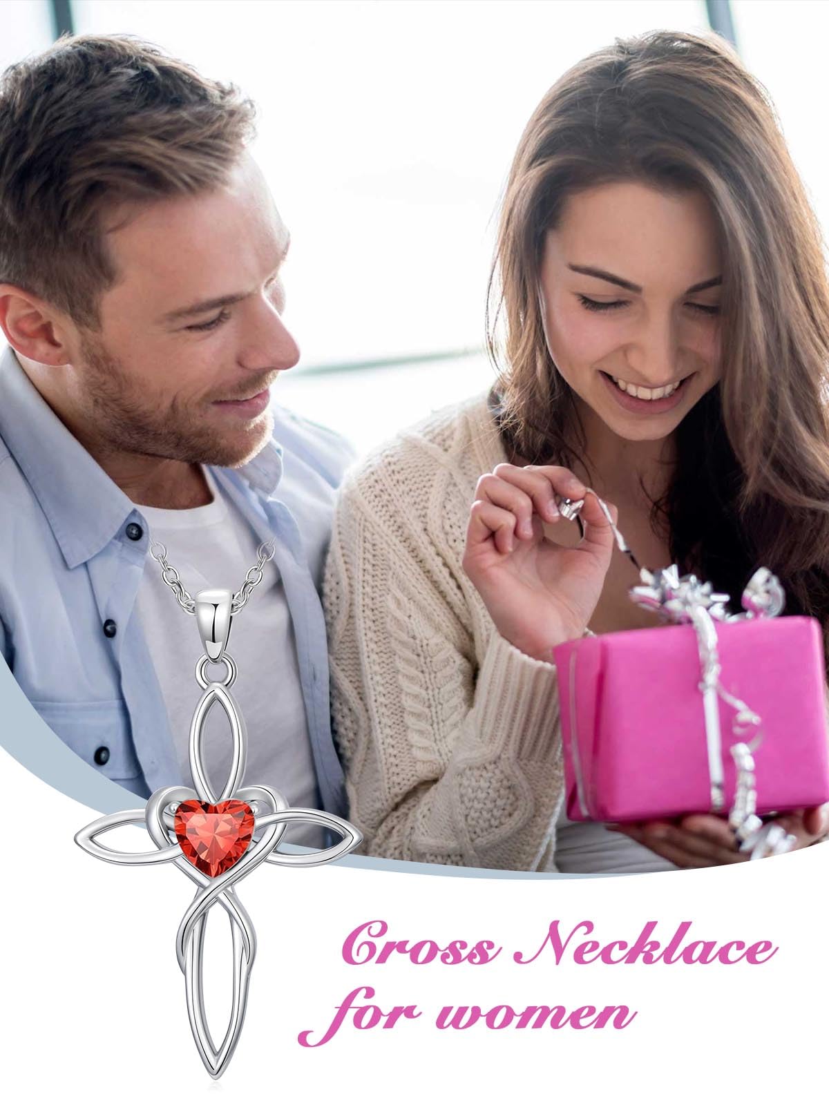 POIUY Celtic Knot Cross Birthstone Necklace for Women Irish Infinity Heart Pendant Cross Jewelry Anniversary Valentines Birthday Mothers Day Baptism Faith Gifts for Mom Wife Her