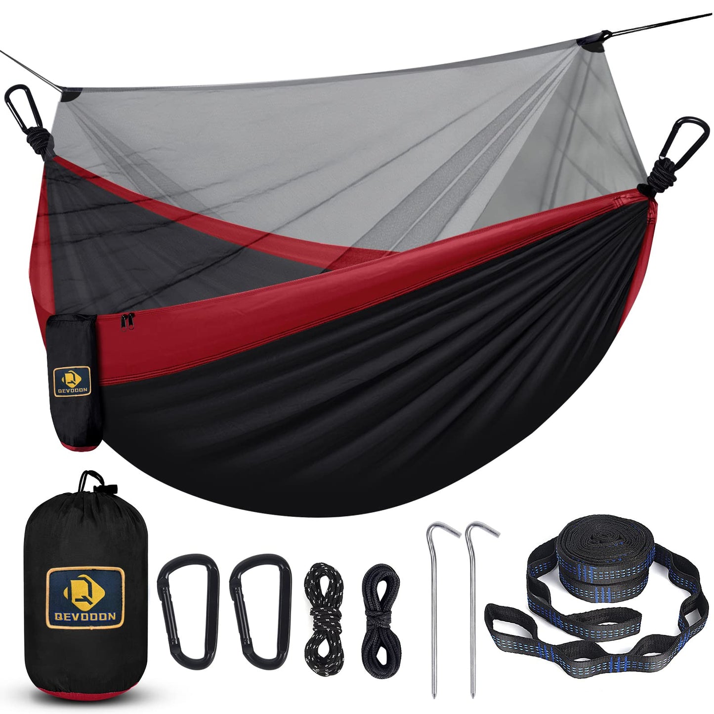 Camping Hammock with Net,Travel Portable Lightweight Hammocks with Tree Straps and Solid D-Shape Carabiners,Parachute Nylon Hammock for Outsides Backpacking Beach Backyard Patio Hiking