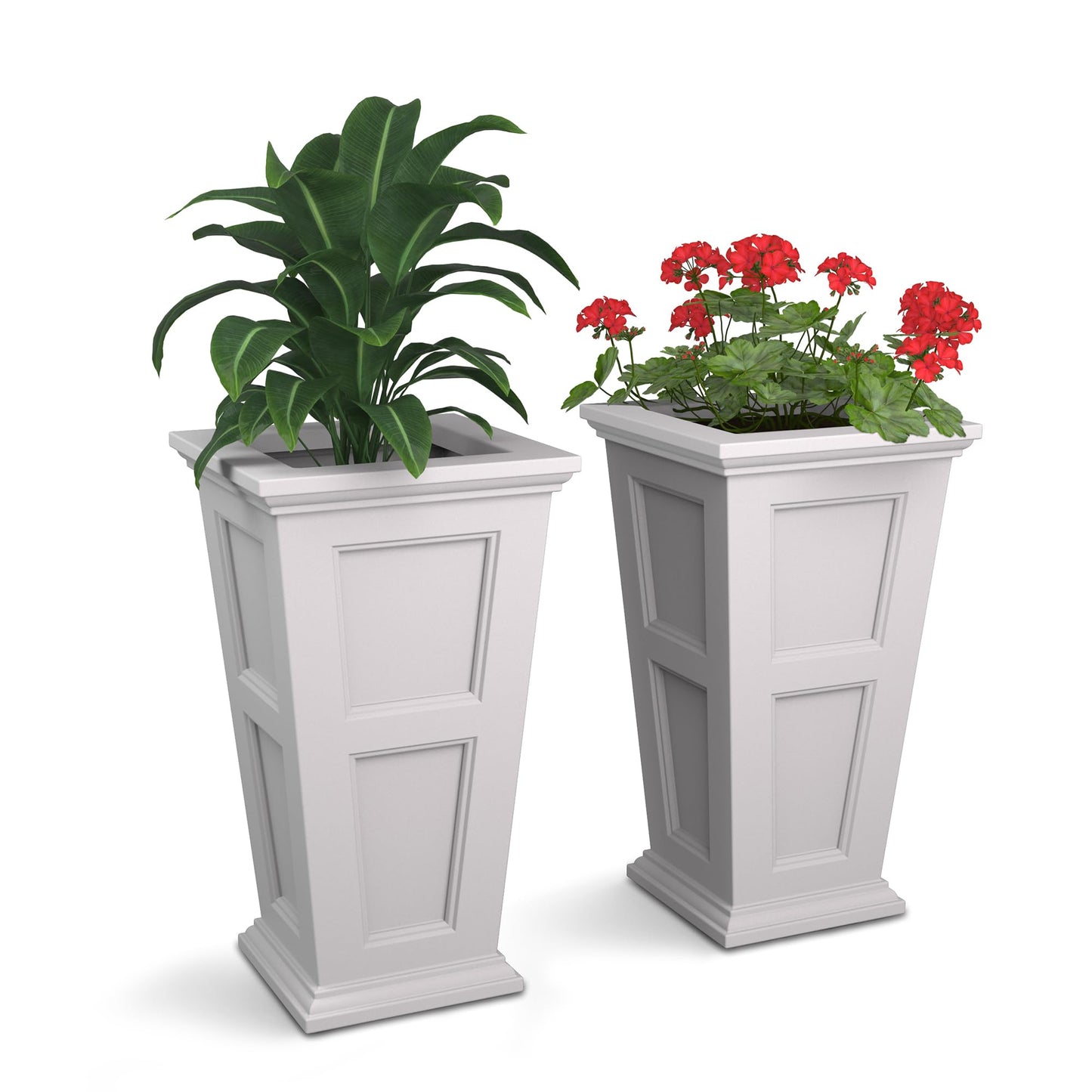 Mayne Fairfield 28-Inch Tall Planter, 2-Pack – Self-Watering, Weather-Resistant Planter for Flowers – Durable Outdoor Design for Patio, Porch, or Entryway