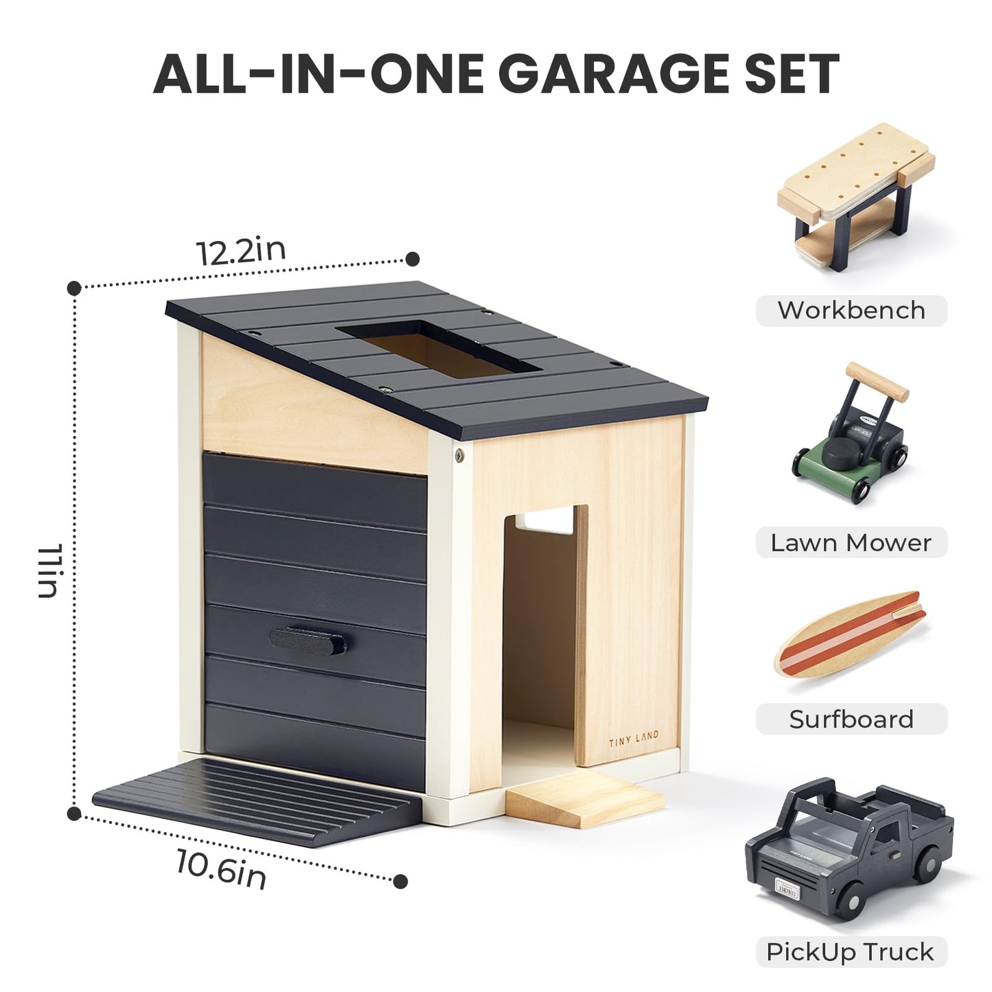 Tiny Land Wooden Dollhouse for Girls & Dollhouse Garage Toy Set