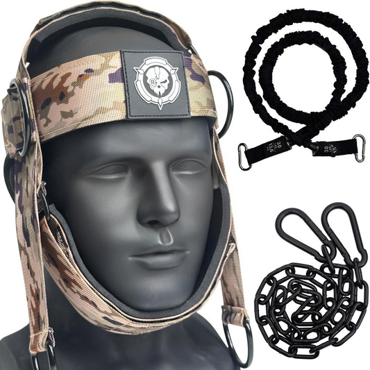 Desert Camo Neck Trainer | Adjustable Neck Stretcher Exerciser with 15lb Resistance Band for Home Gym, Relieve Neck Tension & Strength Training