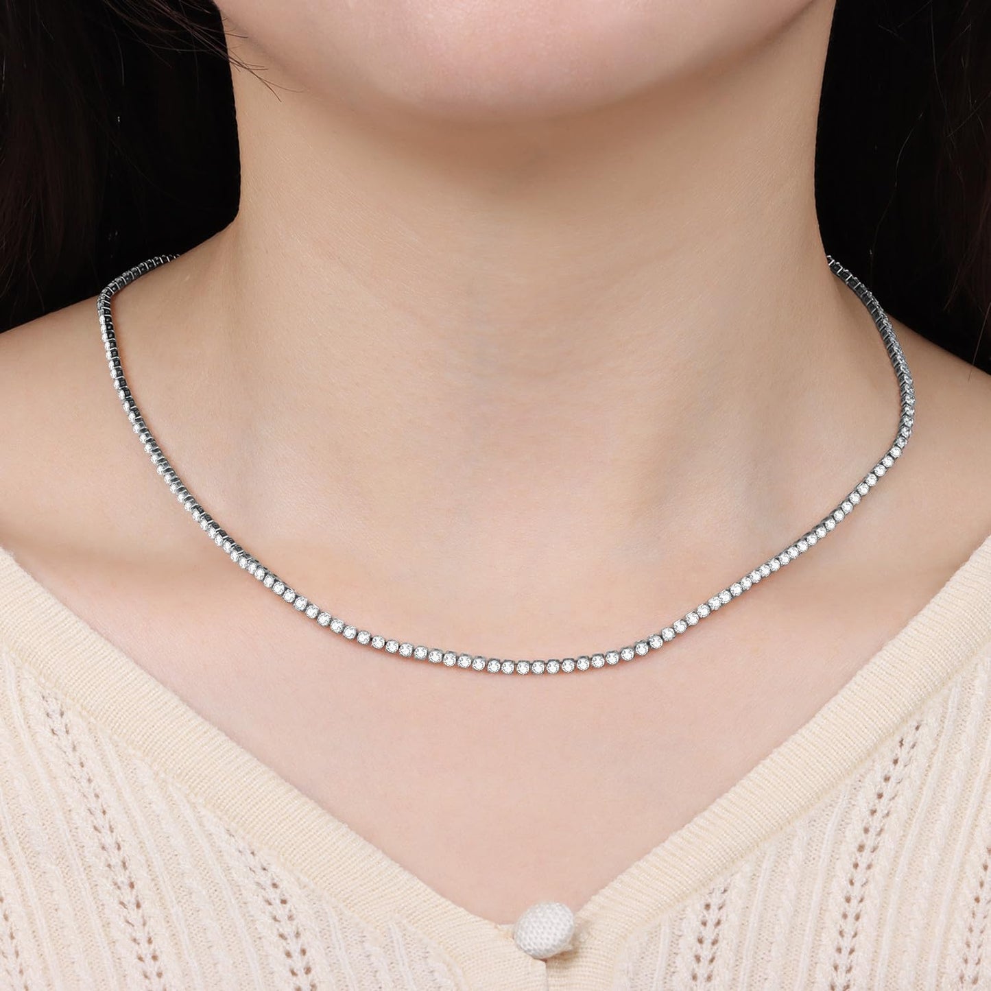 MISEFF 925 Sterling Silver Fashion Pendant Necklace for Women，Fashion Jewelry, 18K Gold Plated， Advanced Retro Series Link Chains ，Basic Multifunctional Accessories Suitable for Multiple Occasions and Daily Wear (Tennis chain)
