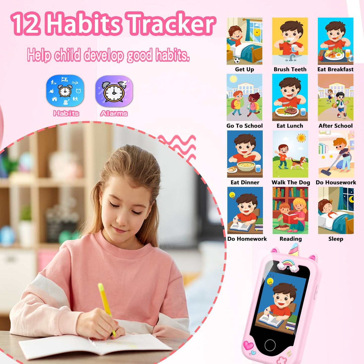 Kids Smart Phone with Dual Camera, Game & Music Player, Toddler Learning Play Toy Cell Phone, Gifts for Girls, Christmas, Birthday, Age 3-10, Light Pink