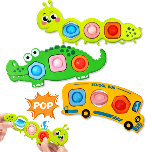3PC Fidget Popper Sensory Toys Airplane Travel Activities for Toddlers Goodie Bags Pop it Fidget Toys for 12+ Month Babies 1 2 3 Year Old Girls Boys Valentine Gift Easter Basket Stuffer Gift