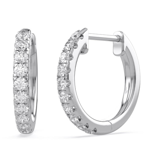 10MM Huggie Hoop Earrings for Women, 0.25 Carat (ctw) Round Natural Diamond Hoop Earrings in 10K Solid White Gold Jewelry for Her