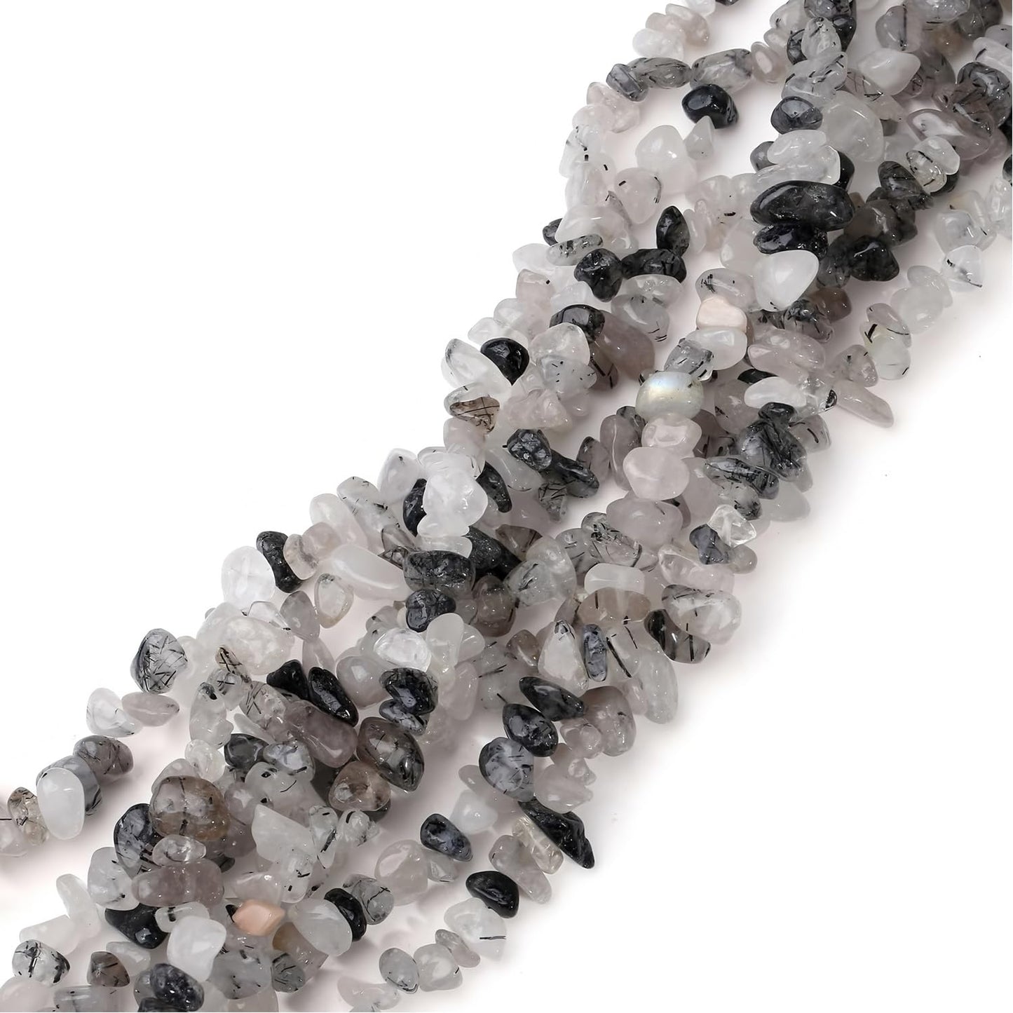 Natural Chip Stone Beads 450pcs Black Rutilated Quartz Chips 5-8mm Genuine Irregular Healing Crystal Rocks Hole Drilled DIY Loose Gemstone Beads for Jewelry Making Bracelet Earrings Necklace Crafting