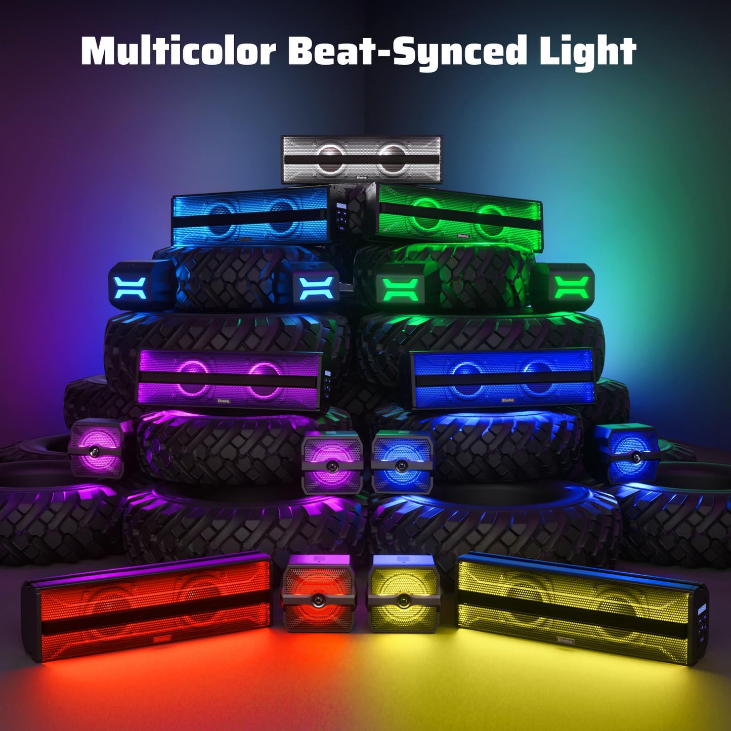 Ehaho 2.1CH Stereo UTV Sound Bar (Subwoofer) and Speakers, 17 Inch Bluetooth ATV Soundbar with RGB Lights, Waterproof Golf Cart Speakers, Marine Sound bar Compatible with SXS Polaris RZR Can-Am
