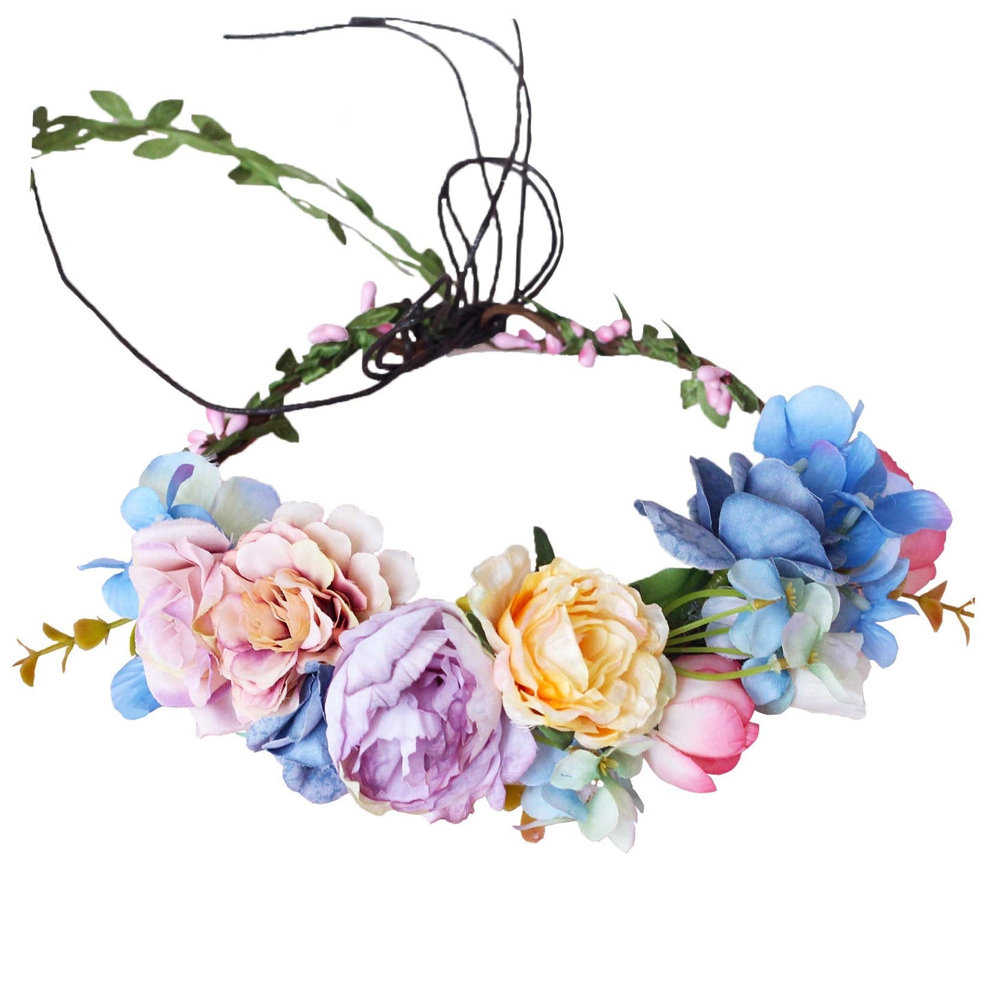 Vivivalue Vine Flower Crown Flower Garland Headband Hair Wreath Floral Headpiece Halo Boho with Ribbon Wedding Party Festival Photos