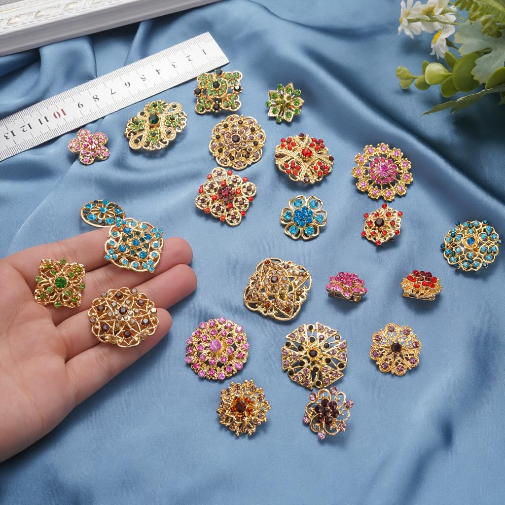 WMHaiMo Rhinestone Flower Brooch Pins For Crafts Wedding Bouquet Brooches Kit For Women Party Gifts(Colorful-36pcs)