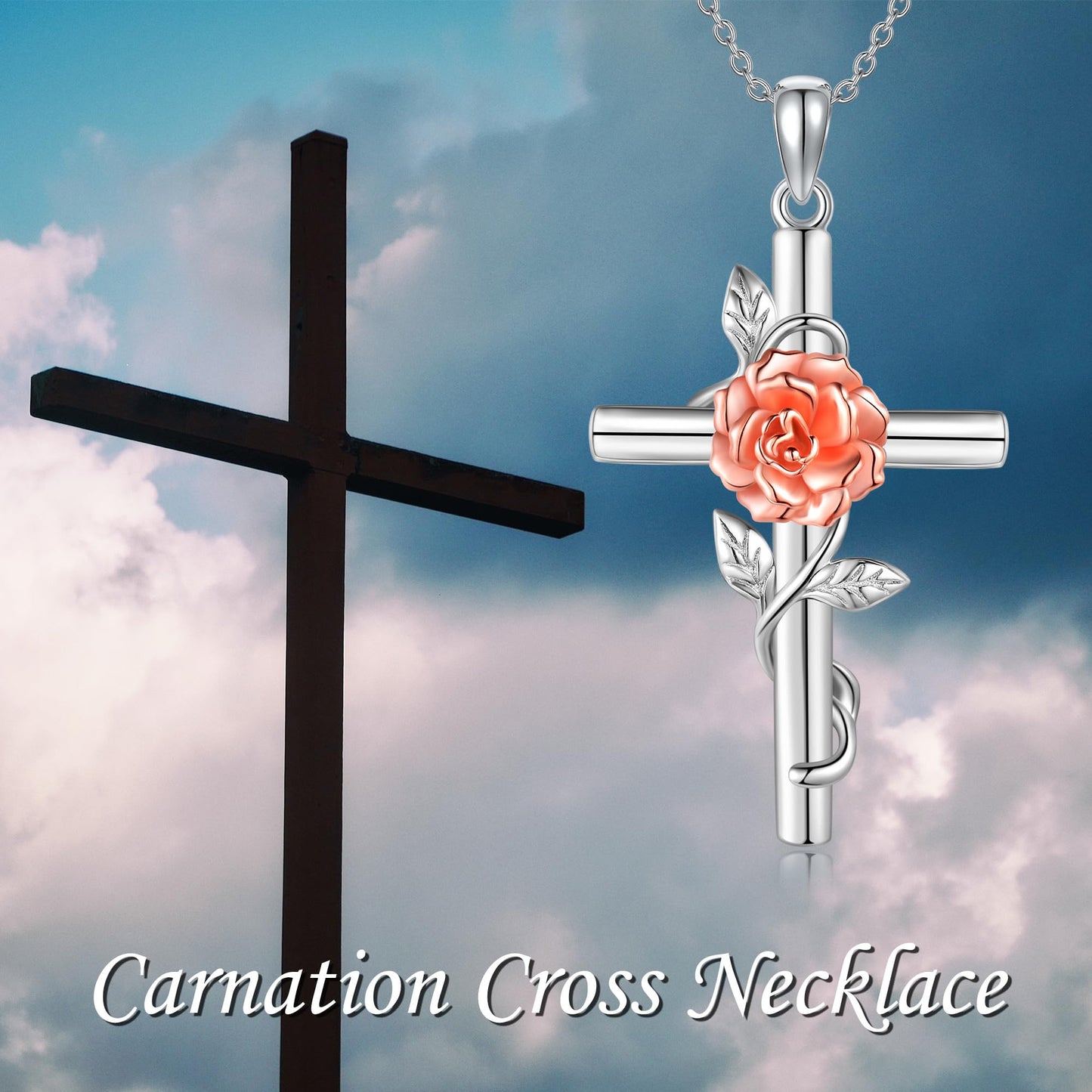 Violet Cross Necklace for Women 925 Sterling Silver Purple Violet Pendant Necklace February Birth Flower Jewelry Gifts