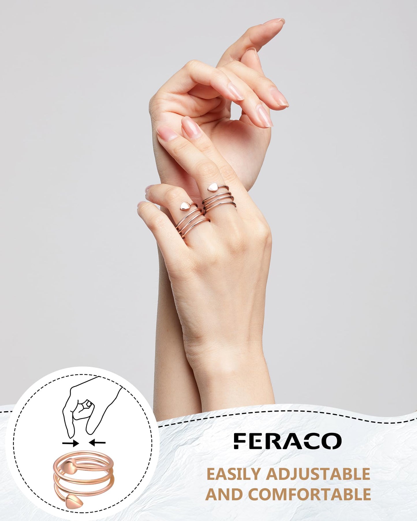 Feraco 2 PCS Magnetic Rings for Women,99.99% Pure Copper Thumb Magnetic Fingers Ring,Valentine's Day Gifts for Women(Rose Gold)