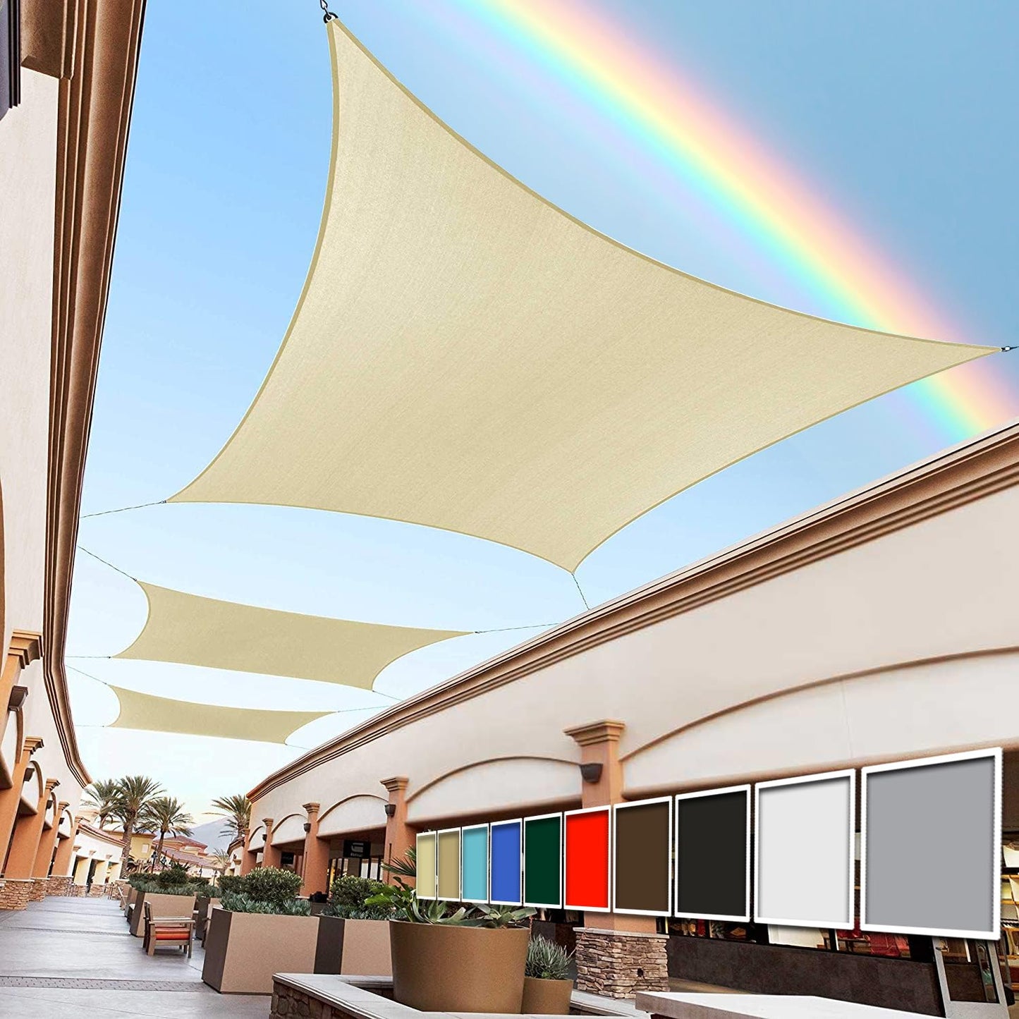Royal Shade 10' x 20' Beige Rectangle Sun Shade Sail Canopy Outdoor Patio Fabric Screen Awning RTAPR1020 - UPF50+ 95% UV Blockage, Heavy Duty, Water & Air Permeable (We Make Custom Size)