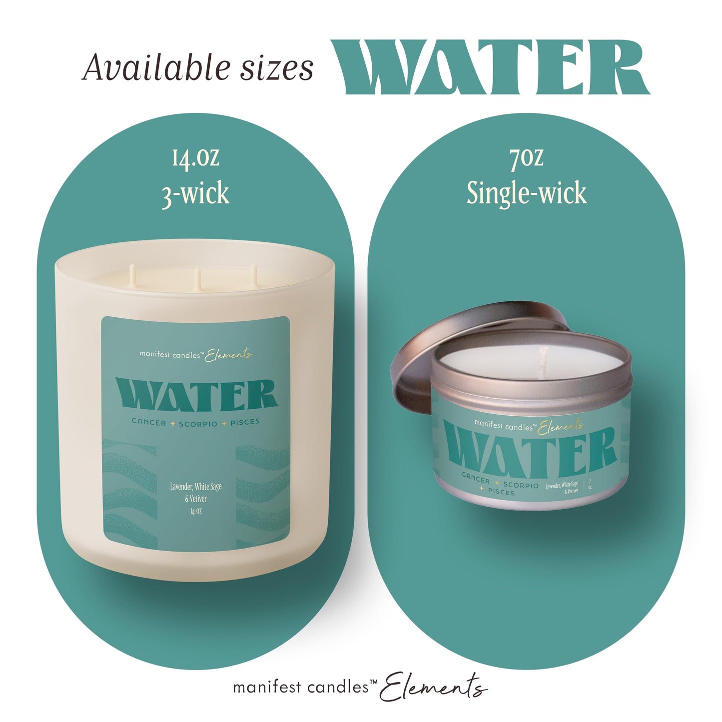 Large 14.5oz 3 Wick Zodiac Water Cancer Pisces Scorpio Zodiac Gifts for Women - 60 Hour Burn - Astrology Gifts for Women, Healing Manifestation Spiritual Candles, Intention Meditation Candle