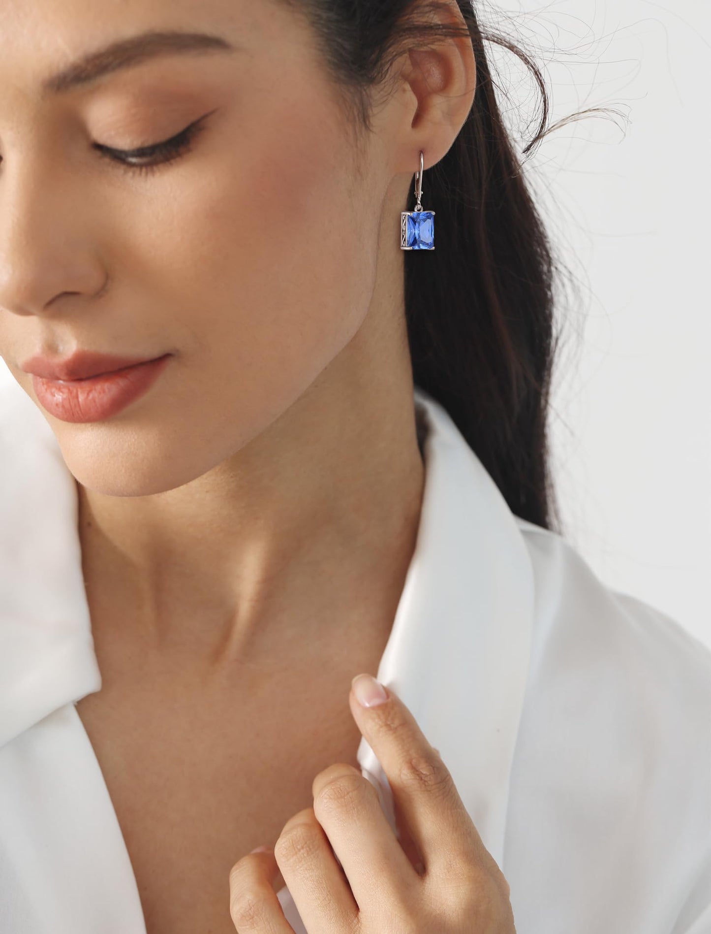 YL Solitaire Dangle Drop Earrings 925 Sterling Silver Leverback Earrings 8X10MM Square Created Tanzanite Jewelry