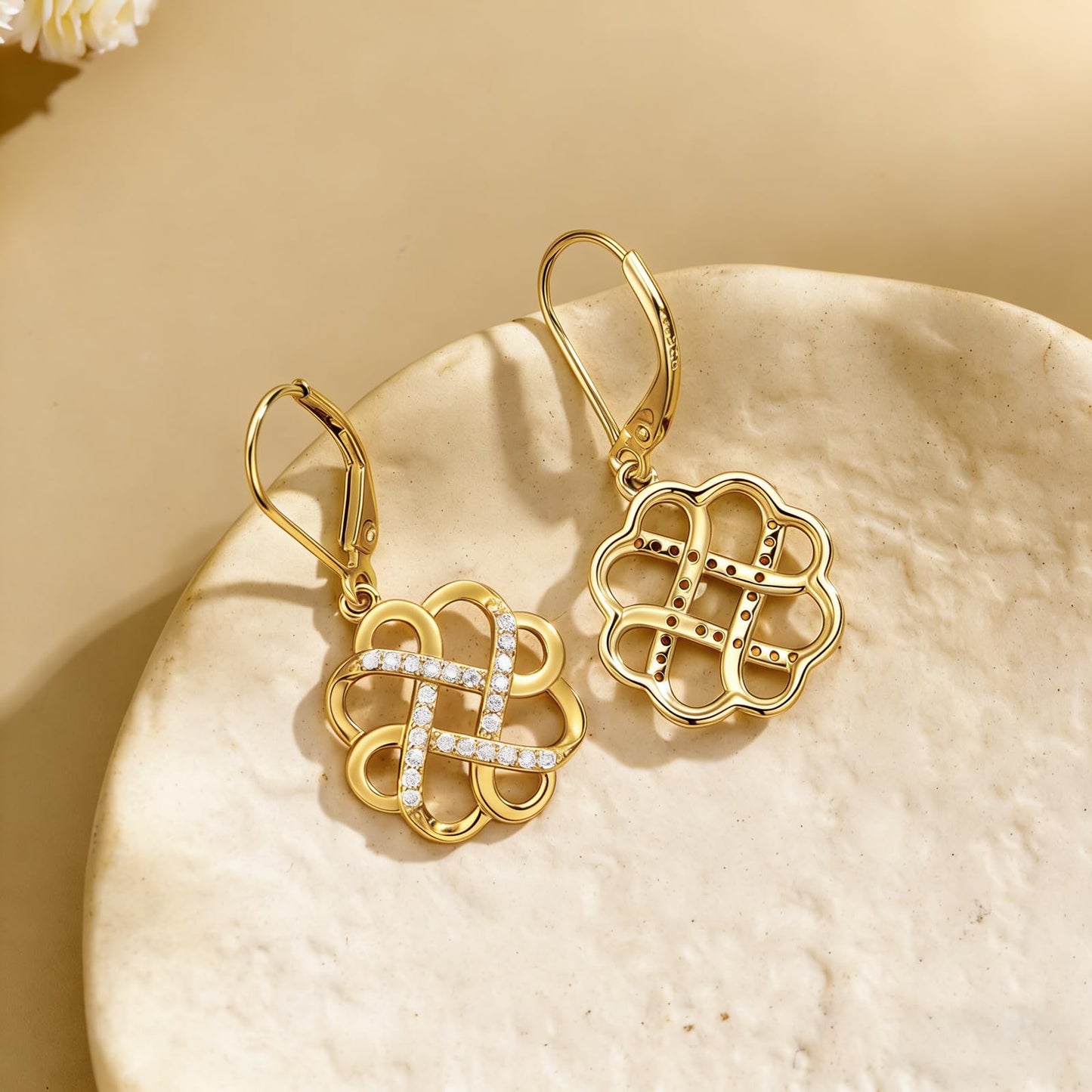 XPYPZP Celtic Knot Earrings Irish Gift for Women 14K Gold Love Celtic Dangle Drop Leverback Earrings Elegant Irish Jewelry Mothers Day Gifts for Mom Wife Girlfriend Her