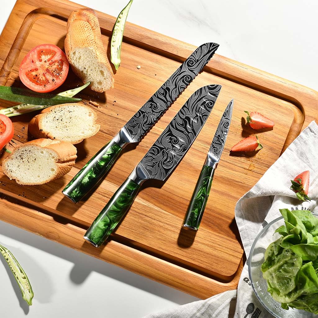 Seido Knives Tengoku Green 8-Piece Chef Knife Set – High-Carbon Stainless Steel Japanese Kitchen Knives, Professional Balanced Knife Set